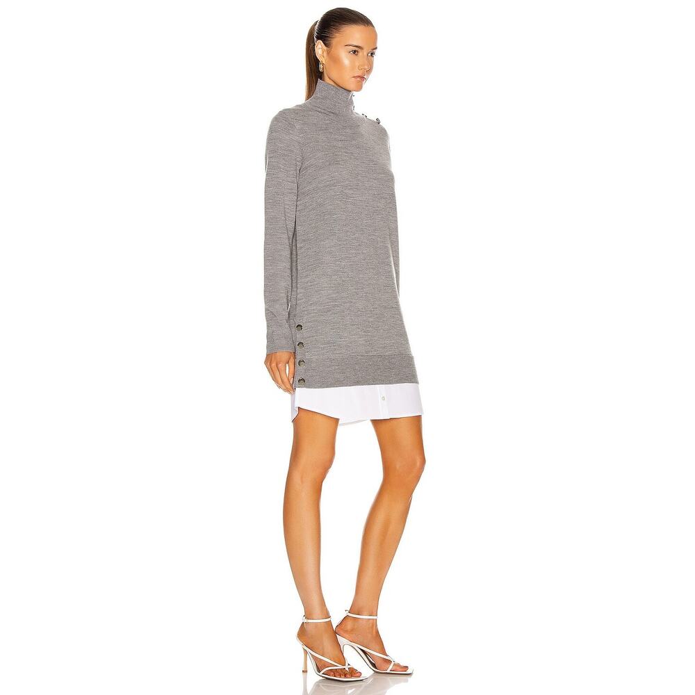 Veronica Beard Soval Merino Wool Mixed Media Sweater Dress Gray Minimalist Chic - Picture 2 of 9